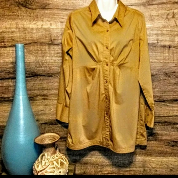 New York & Company Mini Dress Size 12 Classy Khaki Stretch Button Up - Picture 3 of 13